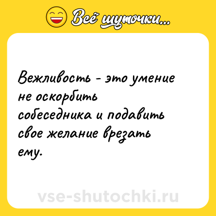 Шутка: Вежливость - это умение не оскорбить собеседника и подавить свое желание врезать ему.