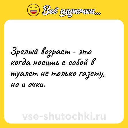 Шутка: Зрелый возраст - это когда носишь с собой в туалет не только газету, но и очки.