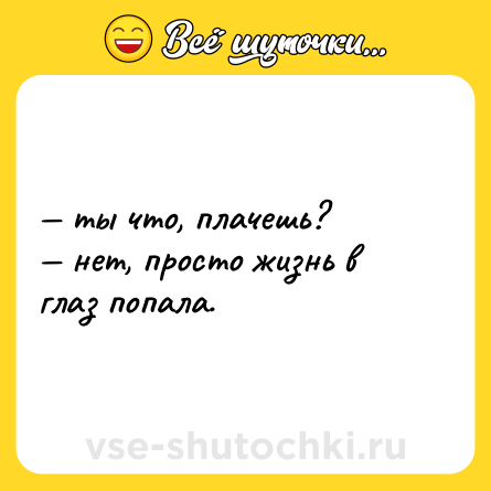 Шутка: — ты что, плачешь? <br>— нет, просто жизнь в глаз попала.