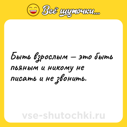 Шутка: Быть взрослым — это быть пьяным и никому не писать и не звонить.
