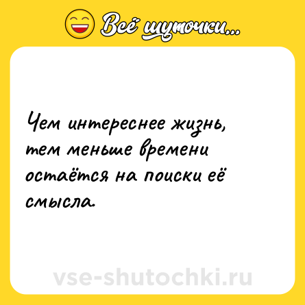 Шутка: Чем интереснее жизнь, тем меньше времени остаётся на поиски её смысла.