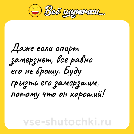 Шутка: Даже если спирт замерзнет, все равно его не брошу. Буду грызть его замерзшим, потому что он хороший!