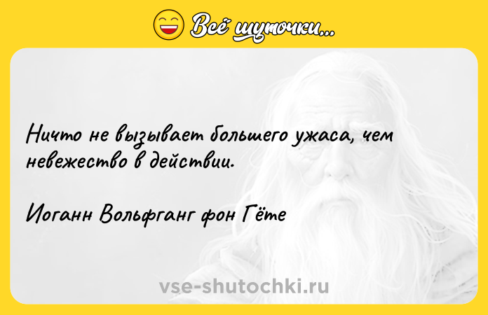 Цитата: Ничто не вызывает большего ужаса, чем невежество в действии.Иоганн Вольфганг фон Гёте