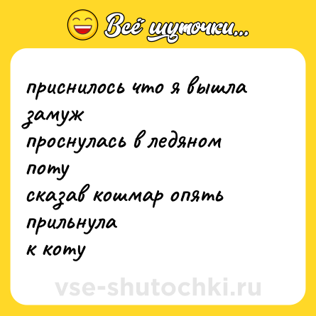 Шутка: приснилось что я вышла замуж <br>проснулась в ледяном поту <br>сказав кошмар опять прильнула <br>к коту