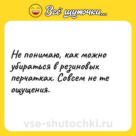 Шутка: Не понимаю, как можно убираться в резиновых перчатках. Совсем не те ощущения.