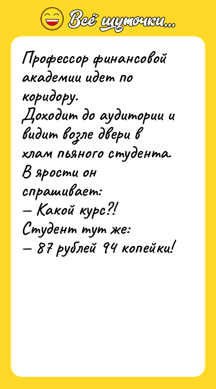 Профессор финансовой академии идет по коридору. Доходит до аудитории