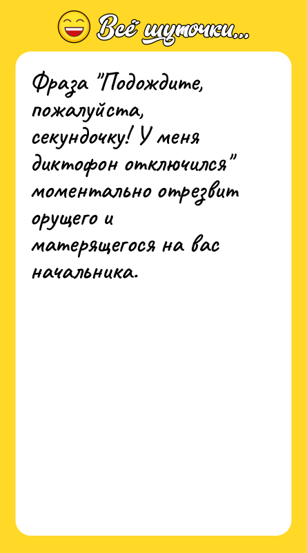 Фраза Подождите, пожалуйста, секундочку! У меня диктофон отключился моментально отрезвит