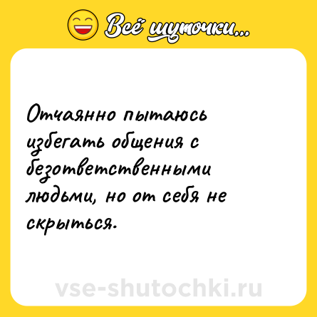 Шутка: Отчаянно пытаюсь избегать общения с безответственными людьми, но от себя не скрыться.