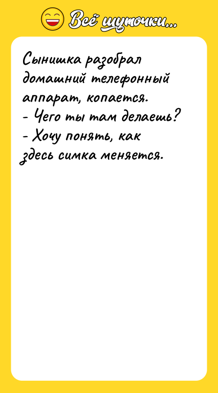 Сынишка разобрал домашний телефонный аппарат, копается.  - Чего ты