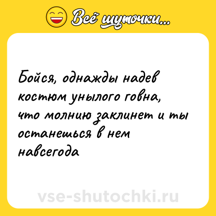 Шутка: Бойся, однажды надев костюм унылого говна, что молнию заклинет и ты останешься в нем навсегода