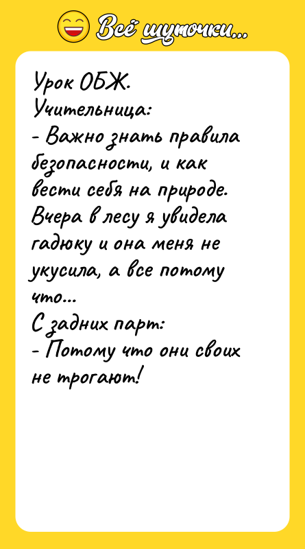 Урок ОБЖ. Учительница: - Важно знать правила безопасности, и как