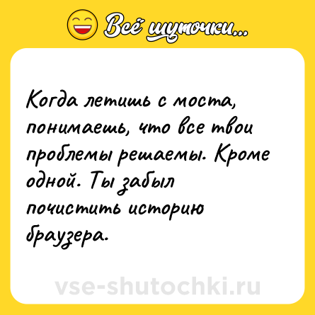 Шутка: Когда летишь с моста, понимаешь, что все твои проблемы решаемы. Кроме одной. Ты забыл почистить историю браузера.