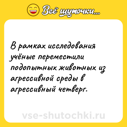 Шутка: В рамках исследования учёные переместили подопытных животных из агрессивной среды в агрессивный четверг.