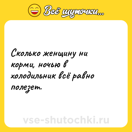 Шутка: Сколько женщину ни корми, ночью в холодильник всё равно полезет.