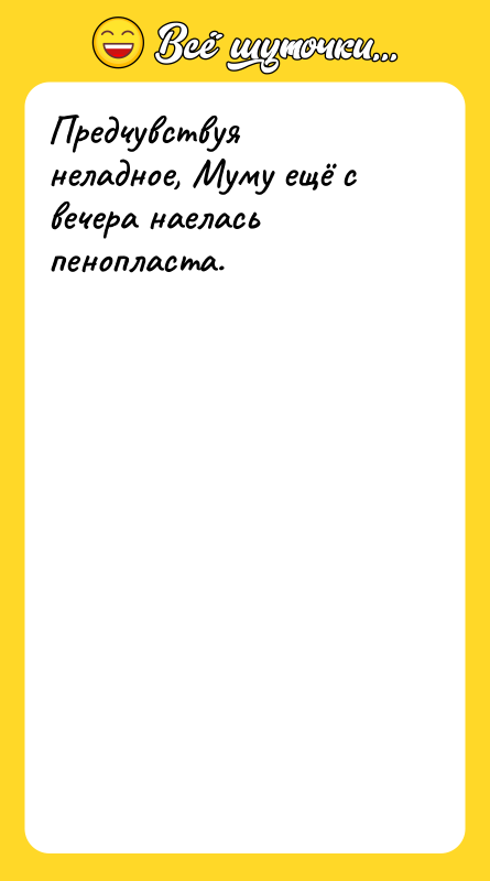 Предчувствуя неладное, Муму ещё с вечера наелась пенопласта.