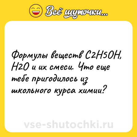 Шутка: Формулы веществ С2Н5ОН, Н2О и их смеси. Что еще тебе пригодилось из школьного курса химии?