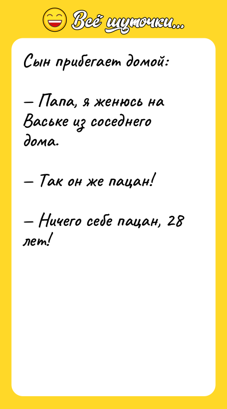 Сын прибегает домой: Папа, я женюсь на Ваське из