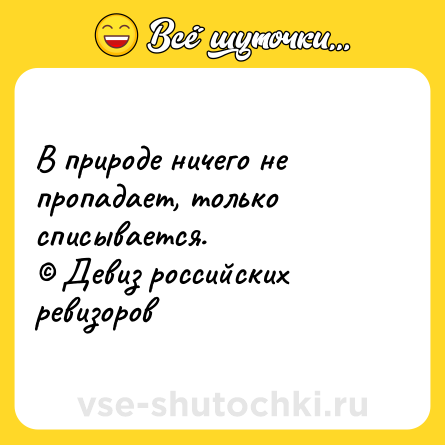Шутка: В природе ничего не пропадает, только списывается.<br>© Девиз российских ревизоров