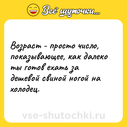 Шутка: Возраст - просто число, показывающее, как далеко ты готов ехать за дешевой свиной ногой на холодец.