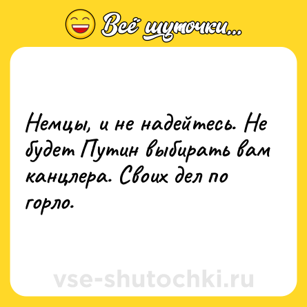 Шутка: Немцы, и не надейтесь. Не будет Путин выбирать вам канцлера. Своих дел по горло.