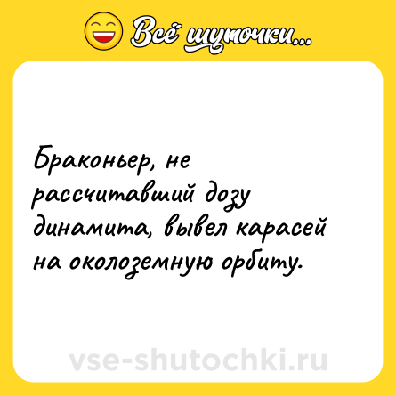 Шутка: Браконьер, не рассчитавший дозу динамита, вывел карасей на околоземную орбиту.