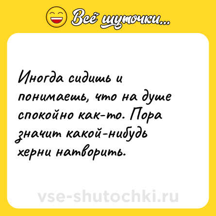 Шутка: Иногда сидишь и понимаешь, что на душе спокойно как-то. Пора значит какой-нибудь херни натворить.