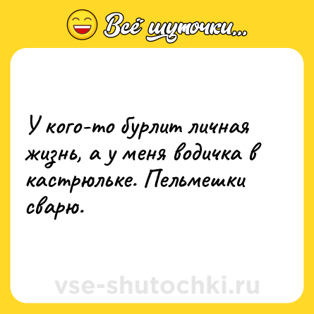 Шутка: У кого-то бурлит личная жизнь, а у меня водичка в кастрюльке. Пельмешки сварю.