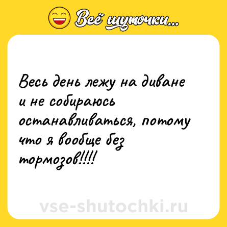 Шутка: Весь день лежу на диване и не собираюсь останавливаться, потому что я вообще без тормозов!!!!
