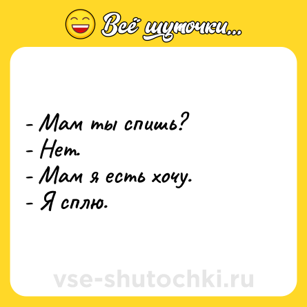 Шутка: - Мам ты спишь? <br>- Нет. <br>- Мам я есть хочу.<br>- Я сплю.