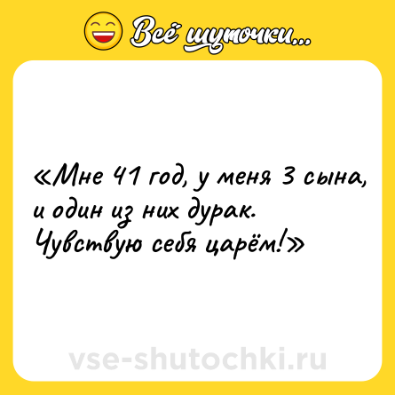 Шутка: «Мне 41 год, у меня 3 сына, и один из них дурак.<br>Чувствую себя царём!»