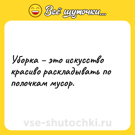 Шутка: Уборка – это искусство красиво раскладывать по полочкам мусор.