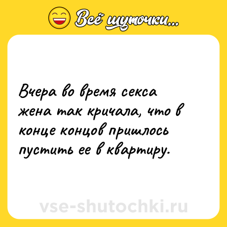 Шутка: Вчера во время секса жена так кричала, что в конце концов пришлось пустить ее в квартиру.