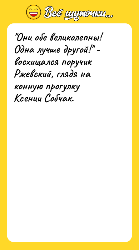 Они обе великолепны! Одна лучше другой! - восхищался поручик Ржевский,