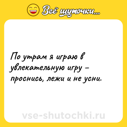 Шутка: По утрам я играю в увлекательную игру – проснись, лежи и не усни.