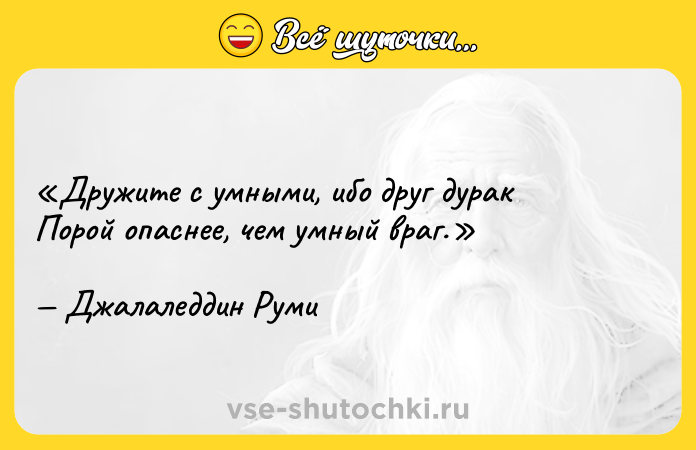 Цитата: Дружите с умными, ибо друг дуракПорой опаснее, чем умный враг. Джалаледдин Руми