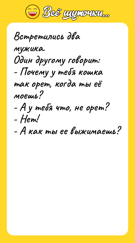 Встретились два мужика.  Один другому говорит:  - Почему