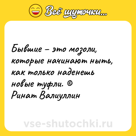 Шутка: Бывшие – это мозоли, которые начинают ныть, как только наденешь новые туфли. ©<br>Ринат Валиуллин