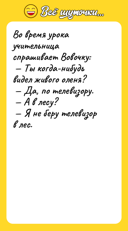 Во время урока учительница спрашивает Вовочку:<br/> — Ты когда-нибудь видел
