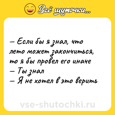 Шутка: — Если бы я знал, что лето может закончиться, то я бы провел его иначе<br>— Ты знал<br>— Я не хотел в это верить