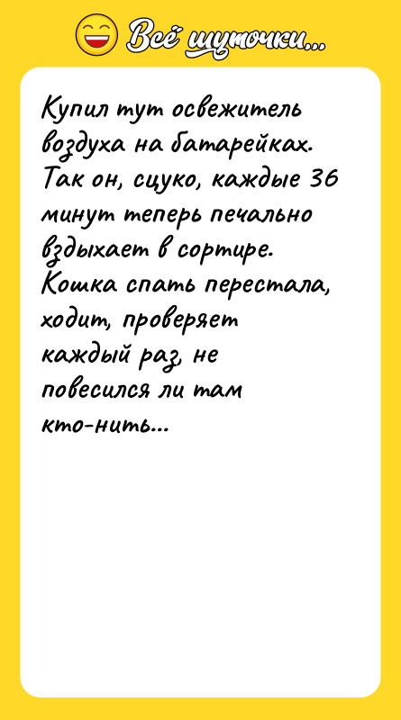 Купил тут освежитель воздуха на батарейках. Так он, сцуко, каждые
