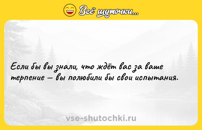 Цитата: Если бы вы знали, что ждёт вас за ваше терпение вы полюбили бы свои испытания.