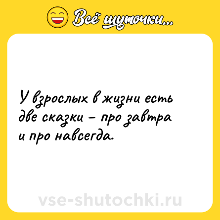 Шутка: У взрослых в жизни есть две сказки – про завтра и про навсегда.