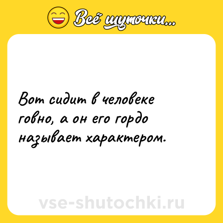 Шутка: Вот сидит в человеке говно, а он его гордо называет характером.
