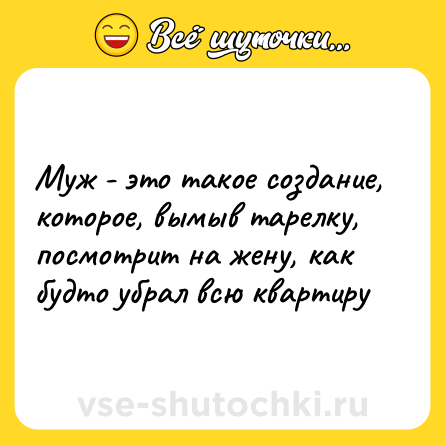 Шутка: Муж - это такое создание, которое, вымыв тарелку, посмотрит на жену, как будто убрал всю квартиру