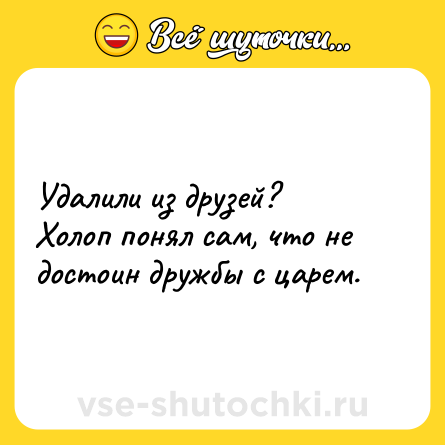 Шутка: Удалили из друзей?<br>Холоп понял сам, что не достоин дружбы с царем.