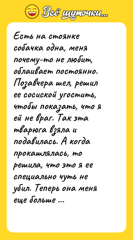 Есть на стоянке собачка одна, меня почему-то не любит, облаивает