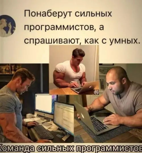 Когда наняли качков вместо мозгов 🤡💪 - Понаберут сильных программистов, а спрашивают, как с умных. Команда сильных