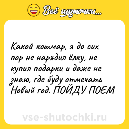 Шутка: Какой кошмар, я до сих пор не нарядил ёлку, не купил подарки и даже не знаю, где буду отмечать Новый год. ПОЙДУ ПОЕМ