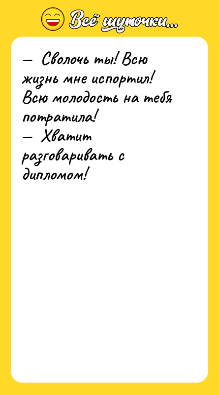 —  Сволочь ты! Всю жизнь мне испортил! Всю молодость