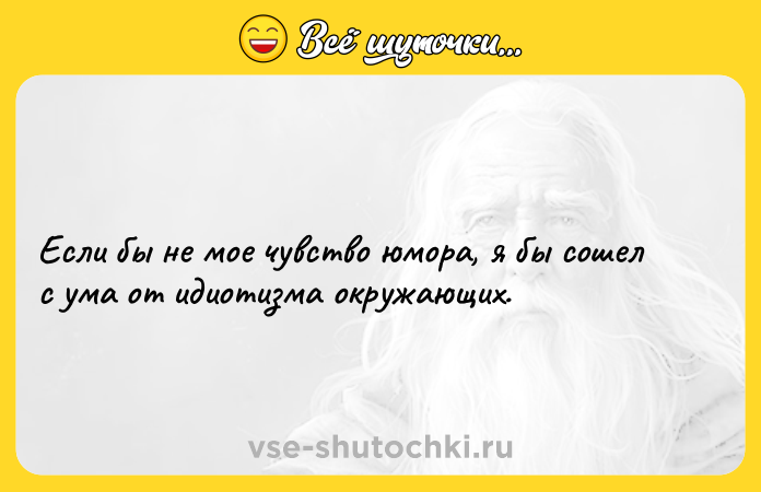 Цитата: Если бы не мое чувство юмора, я бы сошел с ума от идиотизма окружающих.